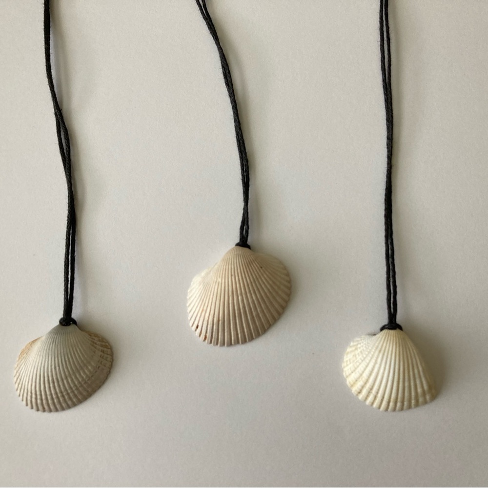 3 Black Cord Sea Shell Pendant Necklace Set